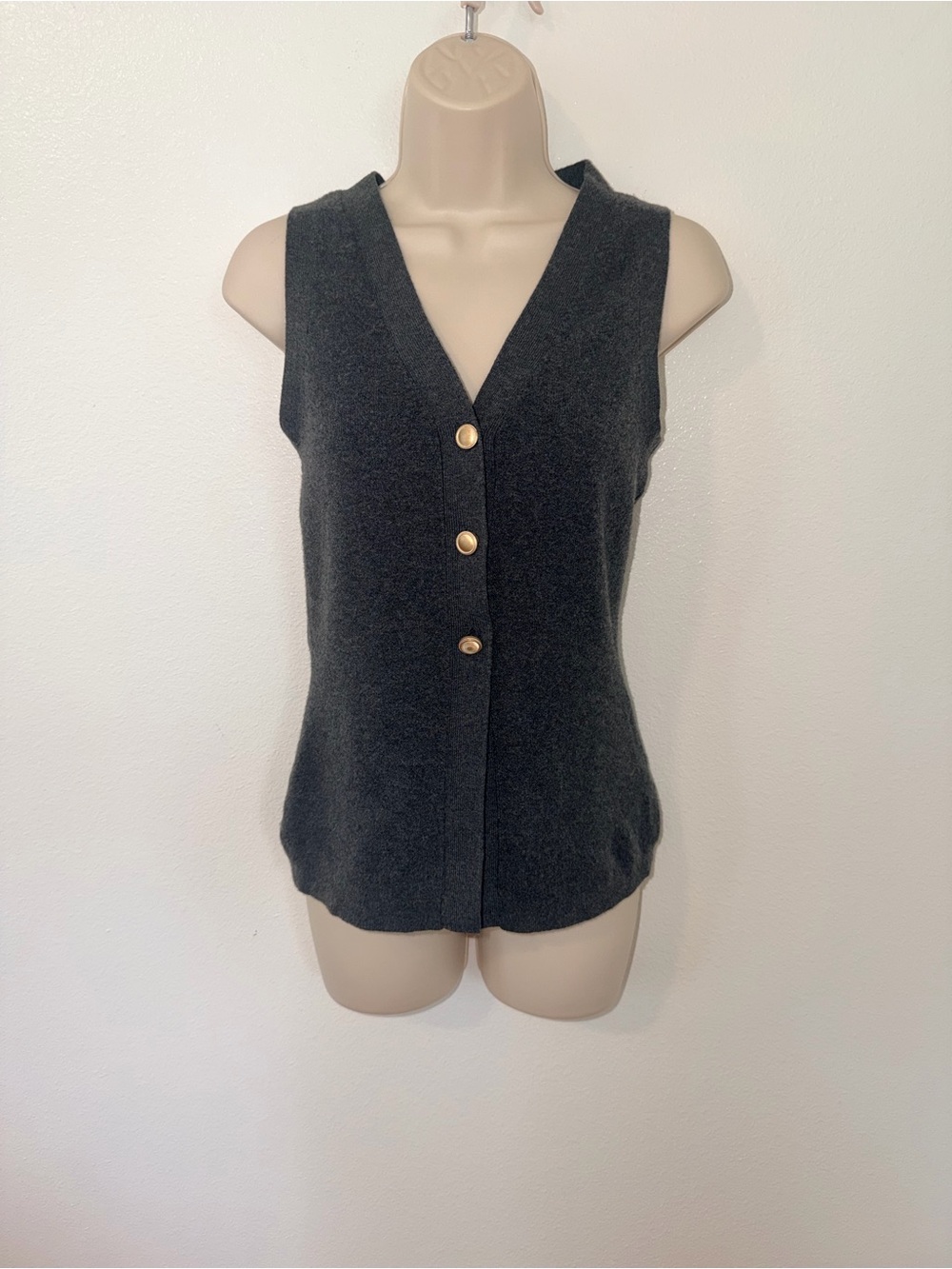 a new day Black Sleeveless V-Neck Tank with Gold Buttons